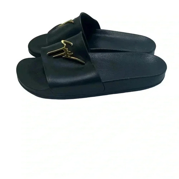 Giuseppe Zanotti Brett black leather Slide Sandal With gold Logo size 42 main image 4